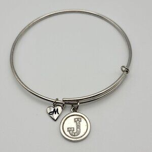 RL Diamond Accent Initial Letter J Charm Sterling Silver Bangle Bracelet 7.5